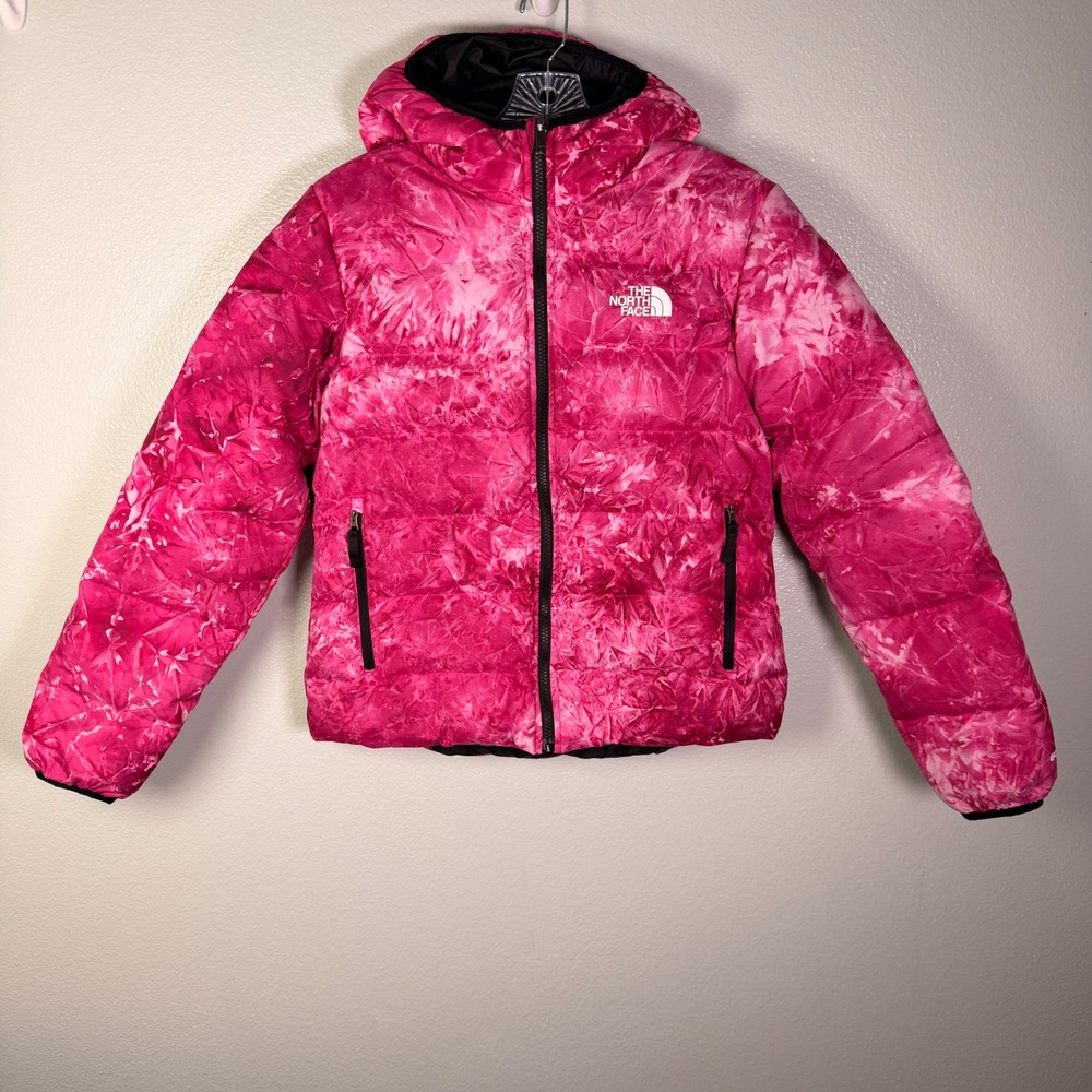 The North Face Girls XL 14/16 Reversible Puffer Jacket Pink Tie Dye/Blk 600 Down